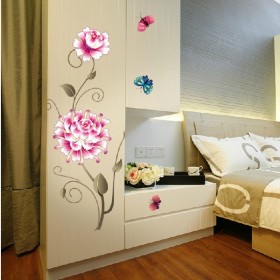 Large Pink Flower With Butterflies Wall Decor